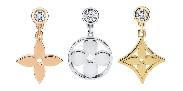 Mix and match these single Louis Vuitton earrings from the Monogram Idylle collection. Available in pink, white and yellow gold, each features a diamond stud and one of Vuitton's iconic motifs (£620 each).